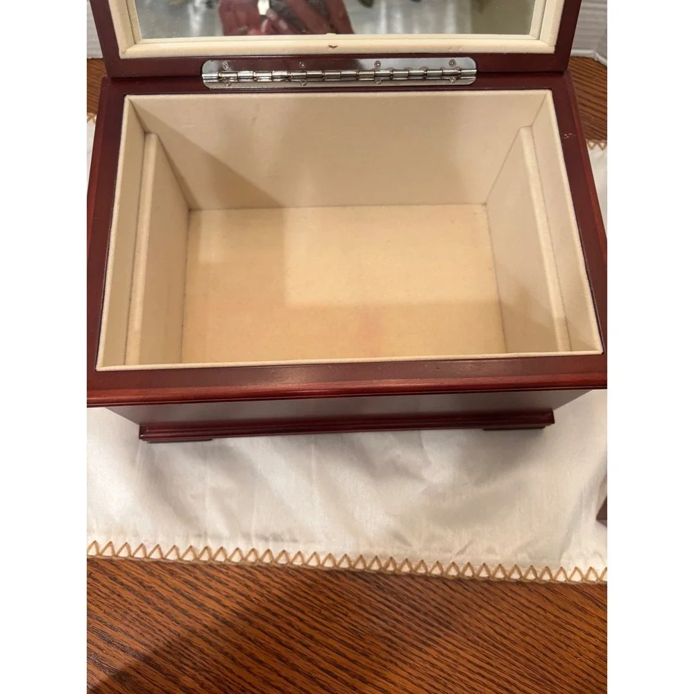 Reed & Barton Mahogany Finish Wood Jewelry Box Mirror Removable Tray Footed 2010